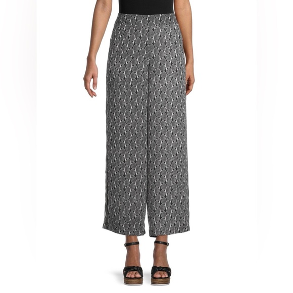 Max Studio Printed Pants Black White Striped Petal Wide Leg Pants Size M - Picture 2 of 11